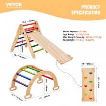 VEVOR Pikler Triangle Set, 5 in 1 Toddler Climbing Toys Indoor Playground, Ramp, and Arch, Montessori Climbing Set with Triangle, Medium Size Wooden Climbing Gym for Toddlers 1-3 Years, Colorful