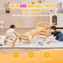 VEVOR Pikler Triangle Set, 5 in 1 Toddler Climbing Toys Indoor Playground, Ramp, and Arch, Montessori Climbing Set with Triangle, Large Size Wooden Climbing Gym for Toddlers 1-3 Years, Wood Color