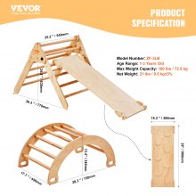VEVOR Pikler Triangle Set, 5 in 1 Toddler Climbing Toys Indoor Playground, Ramp, and Arch, Montessori Climbing Set with Triangle, Large Size Wooden Climbing Gym for Toddlers 1-3 Years, Wood Color