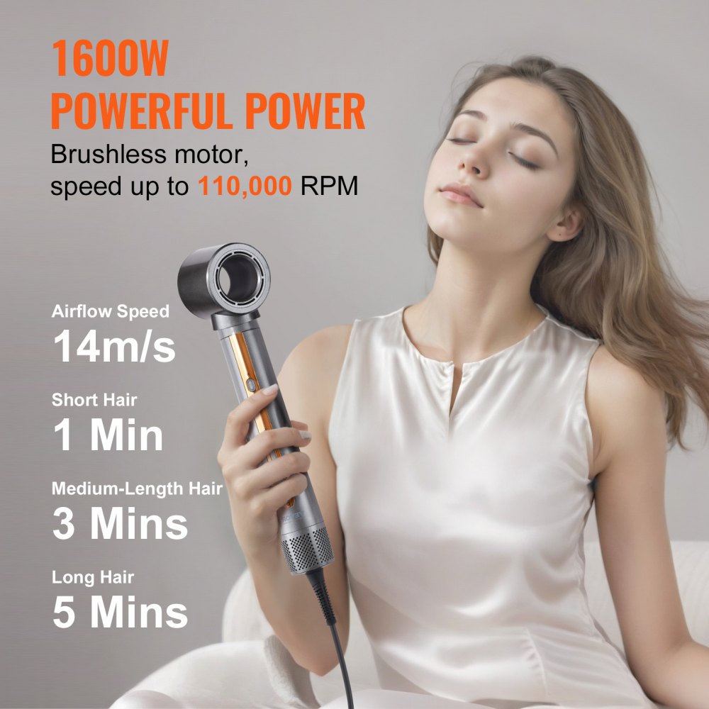 VEVOR Hair Air Styler and Dryer Brush, 4-in-1 Multi Hair Styler, 110,000 RPM High-Speed Ionic Hot Air Styler with 3 Brushes & 1 Nozzle, 4 Temp & 3-Speed Blow Dryer Brush for Curling Styling Volumizing