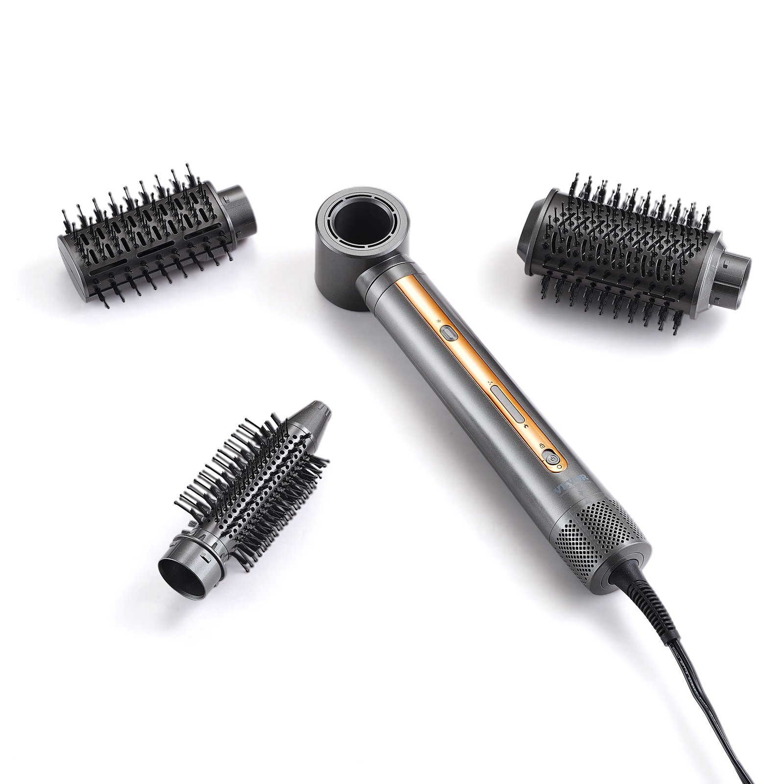VEVOR Hair Air Styler and Dryer Brush, 4-in-1 Multi Hair Styler, 110,000 RPM High-Speed Ionic Hot Air Styler with 3 Brushes & 1 Nozzle, 4 Temp & 3-Speed Blow Dryer Brush for Curling Styling Volumizing