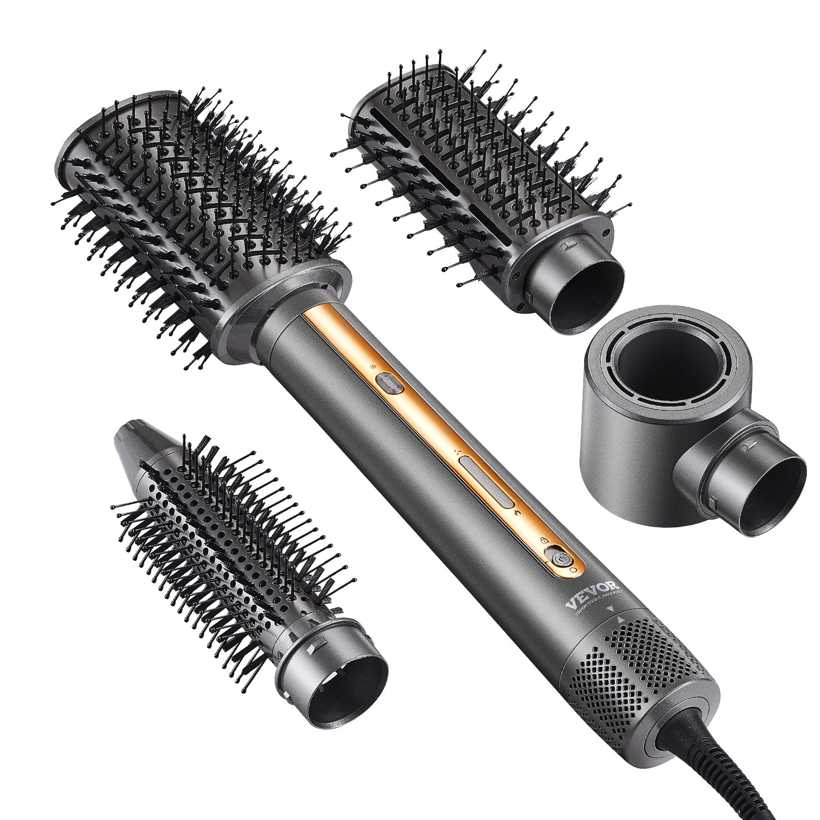 VEVOR Hair Air Styler and Dryer Brush, 4-in-1 Multi Hair Styler, 110,000 RPM High-Speed Ionic Hot Air Styler with 3 Brushes & 1 Nozzle, 4 Temp & 3-Speed Blow Dryer Brush for Curling Styling Volumizing