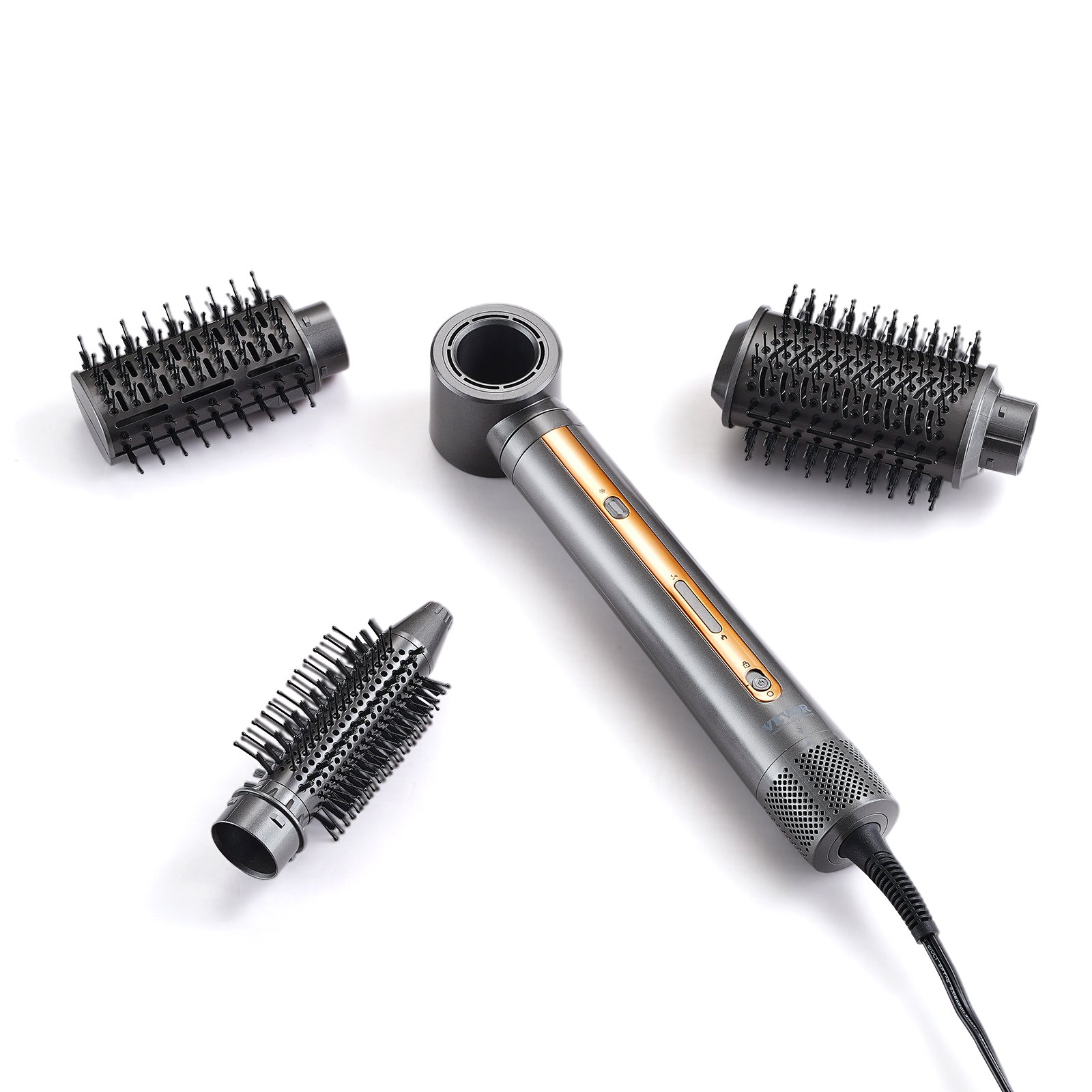 VEVOR Hair Air Styler and Dryer Brush, 4-in-1 Multi Hair Styler, 110,000 RPM High-Speed Ionic Hot Air Styler with 3 Brushes & 1 Nozzle, 4 Temp & 3-Speed Blow Dryer Brush for Curling Styling Volumizing