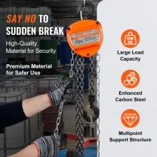 VEVOR Manual Chain Hoist, 1 Ton 2200 lbs Capacity 10 FT Come Along, G80 Galvanized Carbon Steel with Double-Pawl Brake, Auto Chain Leading & 360° Rotation Hook, for Garage Factory Dock