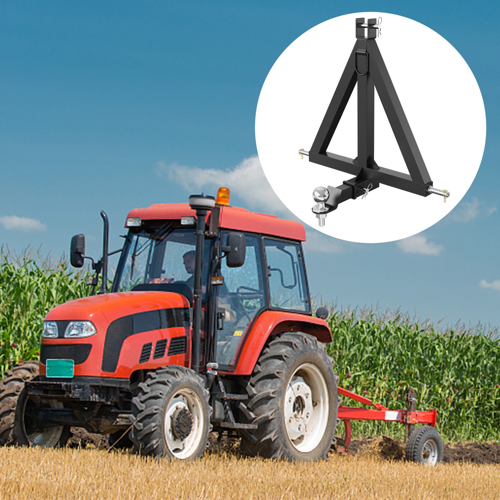 VEVOR 3 Point Hitch Receiver, 2" Receiver Trailer Hitch Category 1 Tractor Tow Drawbar Adapter with Pins, Compatible with Kubota, Mahindra, Yanmar, Ford, John Deere, Massey Ferguson