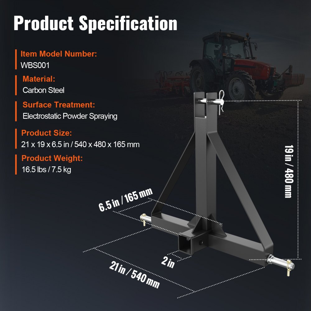 VEVOR 3 Point Hitch Receiver, 3 Point 2" Receiver Trailer Hitch Κατηγορία 1 Προσαρμογέας ράβδου ρυμούλκησης τρακτέρ με καρφίτσες, Συμβατό με Kubota, Mahindra, Ford, Yanmar, John Deere, Massey Ferguson