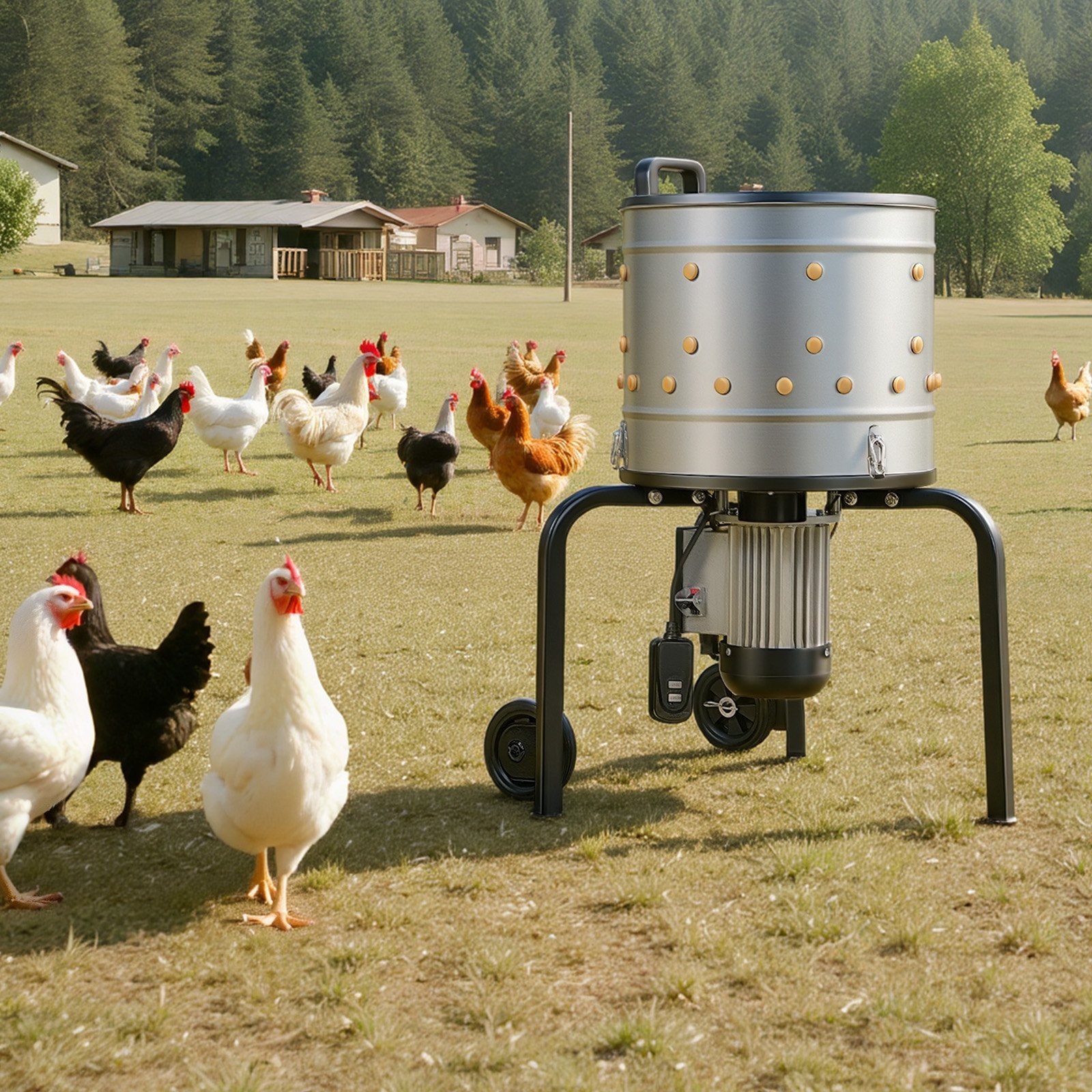 VEVOR Chicken Plucker Machine, 400mm Drum, 500W & 230RPM Electric Chicken Plucking Machine with 114 Soft Fingers & Transport Wheels, Stainless Steel Feather Remover for Processing 1-2 Chicks Once