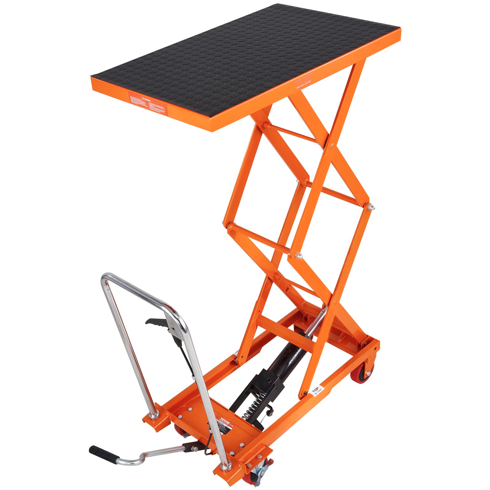 VEVOR Hydraulic Lift Table Cart, 150 kg Capacity 1270 mm Lifting Height, Manual Double Scissor Lift Table with 4 Wheels and Non-slip Pad, Hydraulic Scissor Cart for Material Handling and Transportation