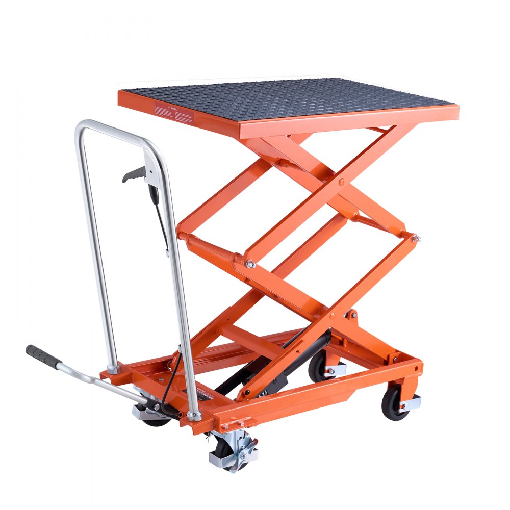 VEVOR Hydraulic Lift Table, 500 lbs Capacity, 47.2" Lifting Height, Double Scissor Lift Table Cart with 4 Wheels and Non-slip Pad, Manual Hydraulic Lifting Cart for Material Handling & Transportation