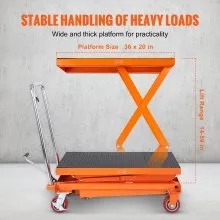VEVOR Hydraulic Lift Table Cart, 770lbs Capacity 59" Lifting Height, Manual Double Scissor Lift Table with 4 Wheels and Non-slip Pad, Hydraulic Scissor Cart for Material Handling and Transportation