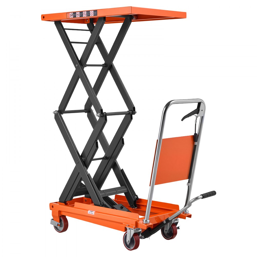 VEVOR Hydraulic Lift Table Cart, 350 kg Capacity 1260 mm Lifting Height, for Material Handling, Moving, Transportation, Manual Double Scissor Lift Table, with 4 Wheels and Handle, Heavy-Duty Steel