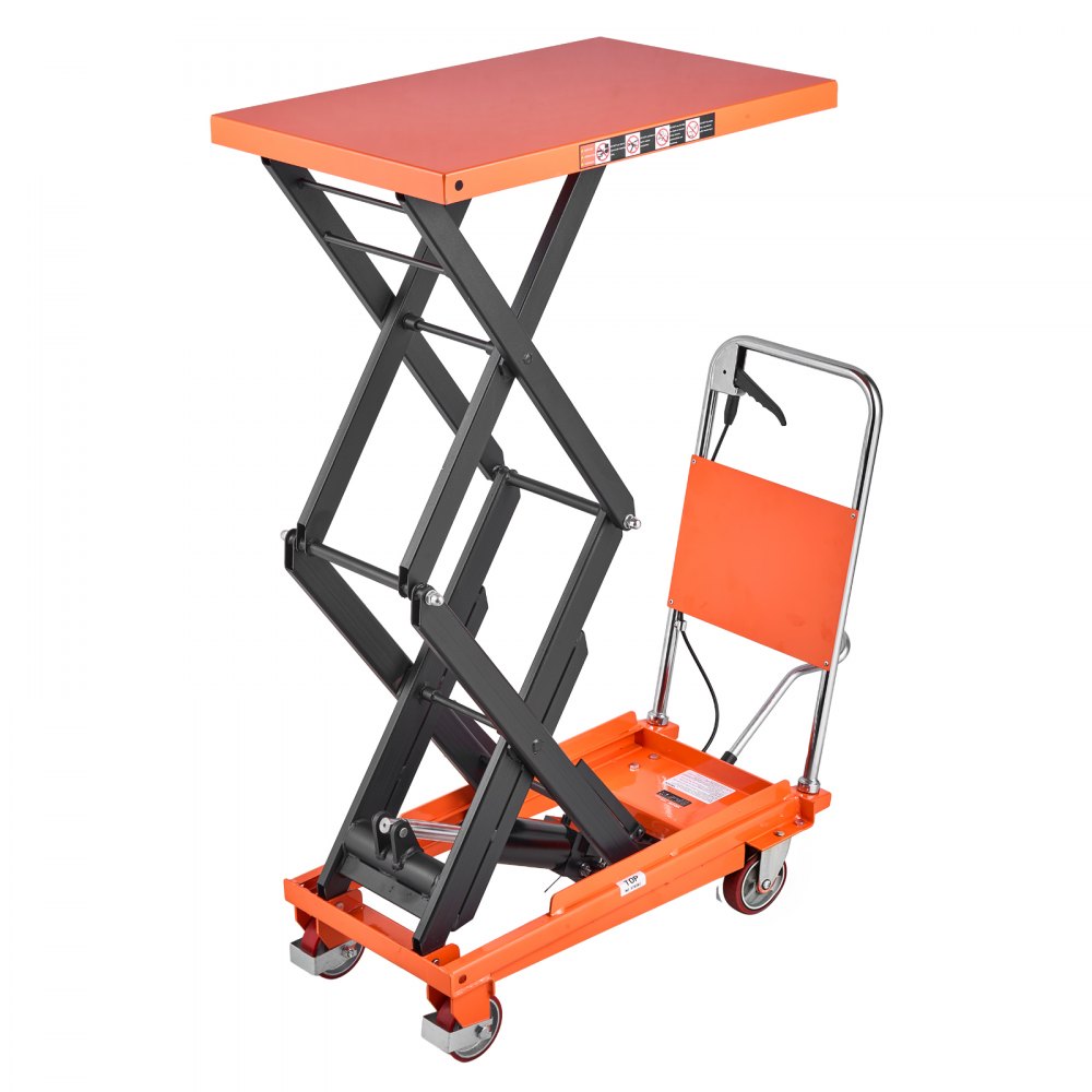 VEVOR Hydraulic Lift Table Cart, 350 kg Capacity 1260 mm Lifting Height, for Material Handling, Moving, Transportation, Manual Double Scissor Lift Table, with 4 Wheels and Handle, Heavy-Duty Steel