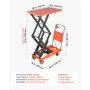 VEVOR Hydraulic Lift Table Cart, 350 kg Capacity 1260 mm Lifting Height, for Material Handling, Moving, Transportation, Manual Double Scissor Lift Table, with 4 Wheels and Handle, Heavy-Duty Steel