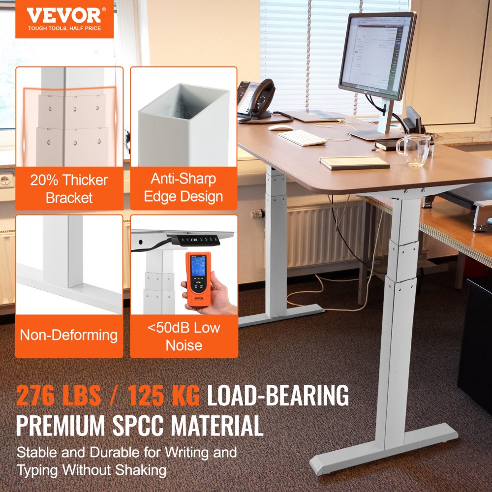 VEVOR Elektrisk Ståbordsramme Dobbeltmotor Justerbar 66-129cm H Hvid