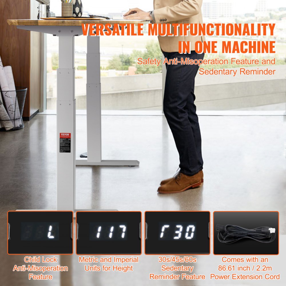 VEVOR Elektrisk Ståbordsramme Dobbeltmotor Justerbar 66-129cm H Hvid