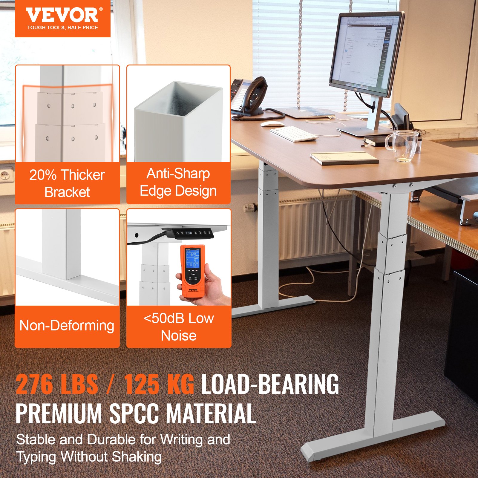 VEVOR Elektrisk Ståbordsramme Dobbeltmotor Justerbar 66-129cm H Hvid