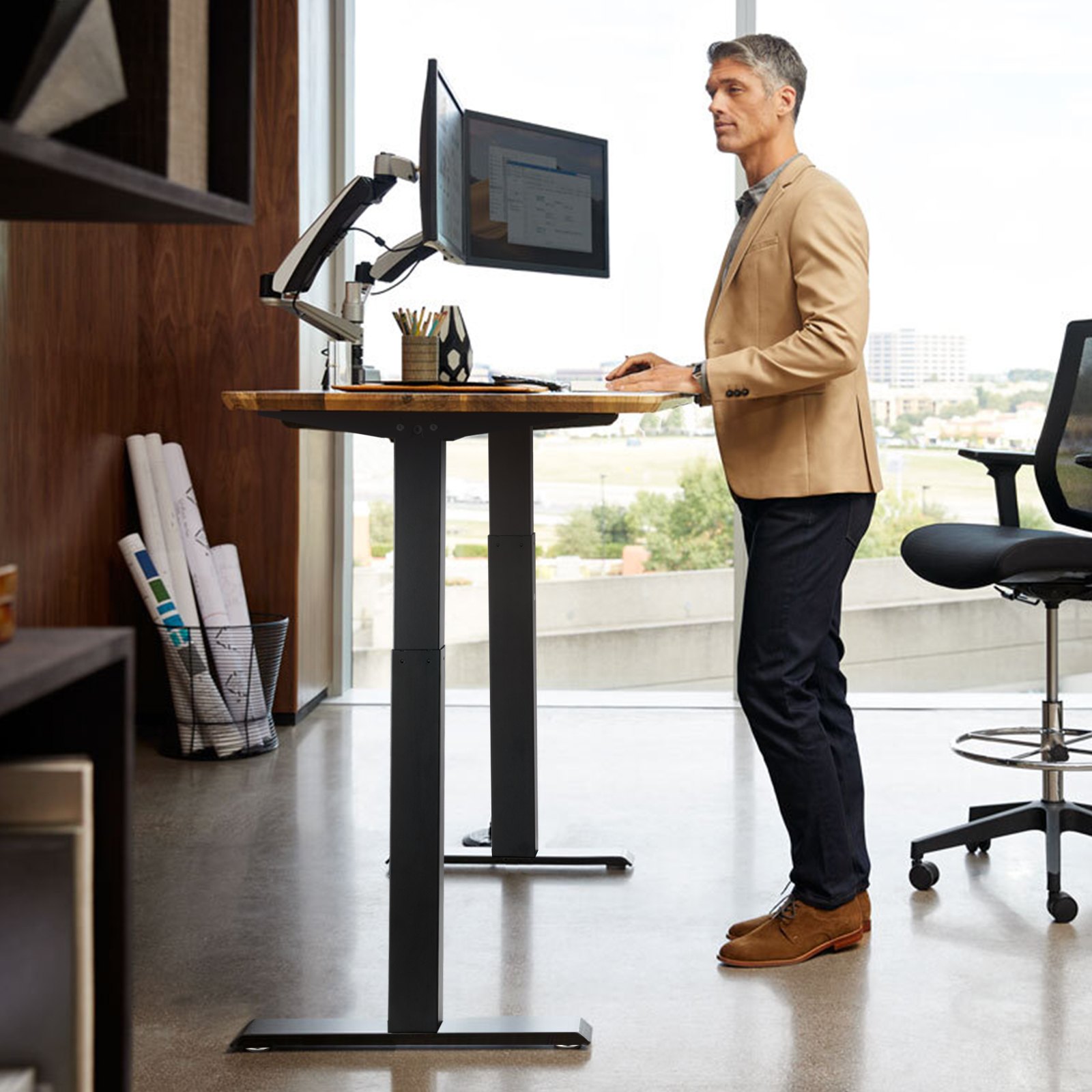 VEVOR Standing Desk Frame, Adjustable 70-117 cm Height & 95-158 cm Length Electric Stand Up Computer Desk Legs, Ergonomic DIY Workstation Base for Home and Office (Black Frame Only)