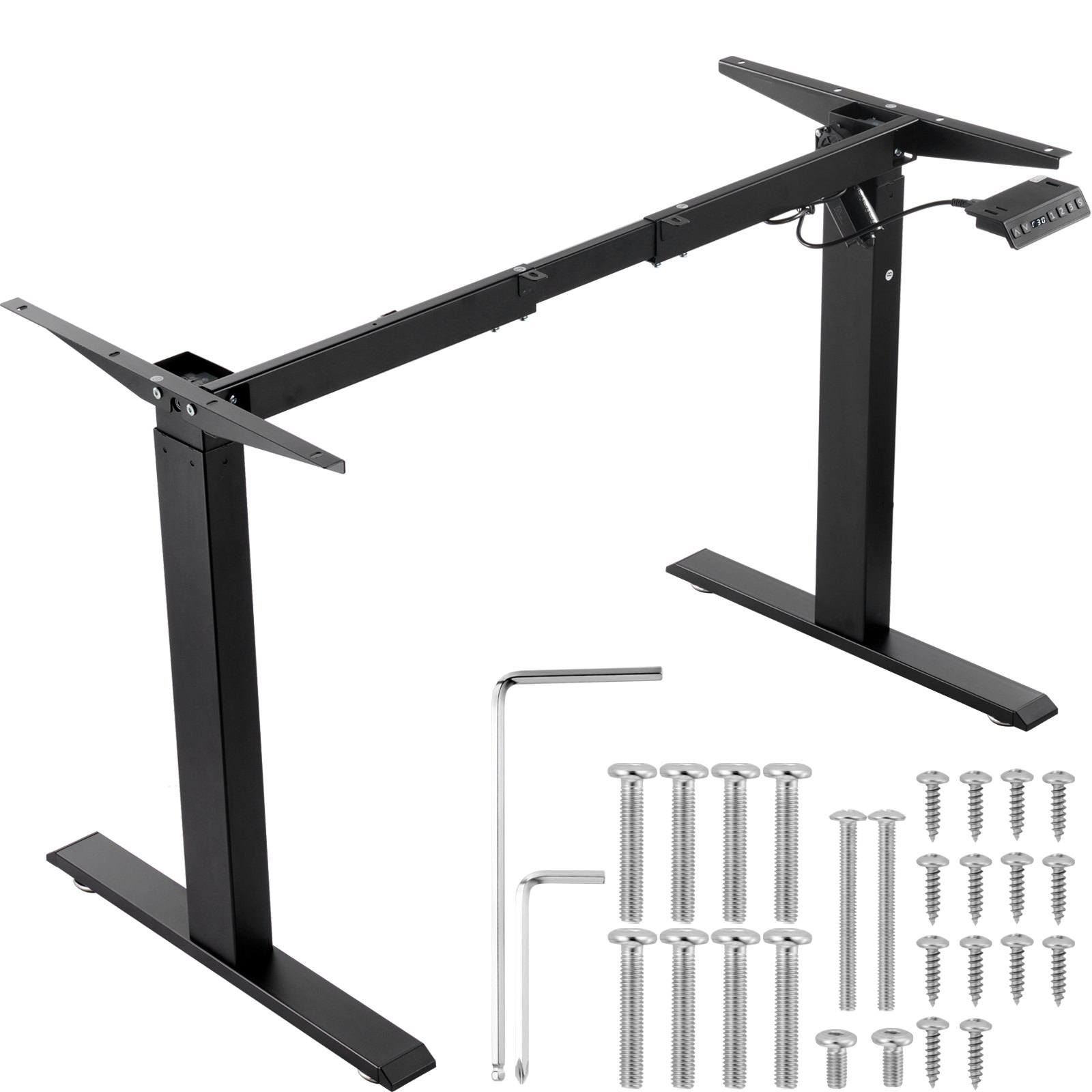 VEVOR Standing Desk Frame, Adjustable 70-117 cm Height & 95-158 cm Length Electric Stand Up Computer Desk Legs, Ergonomic DIY Workstation Base for Home and Office (Black Frame Only)