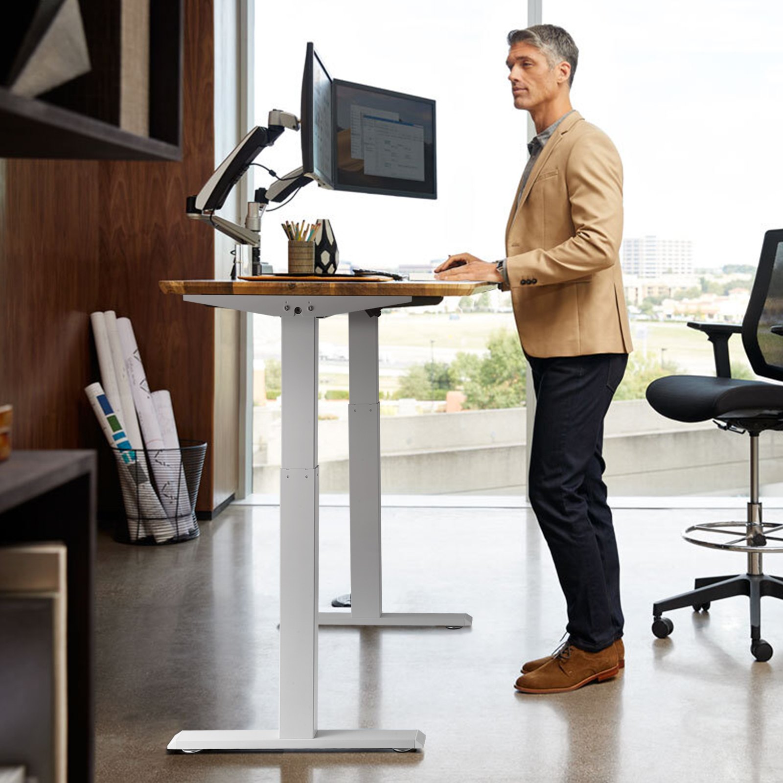 VEVOR Standing Desk Frame, Adjustable 70-117 cm Height & 95-158 cm Length Electric Stand Up Computer Desk Legs, Ergonomic DIY Workstation Base for Home and Office (White Frame Only)