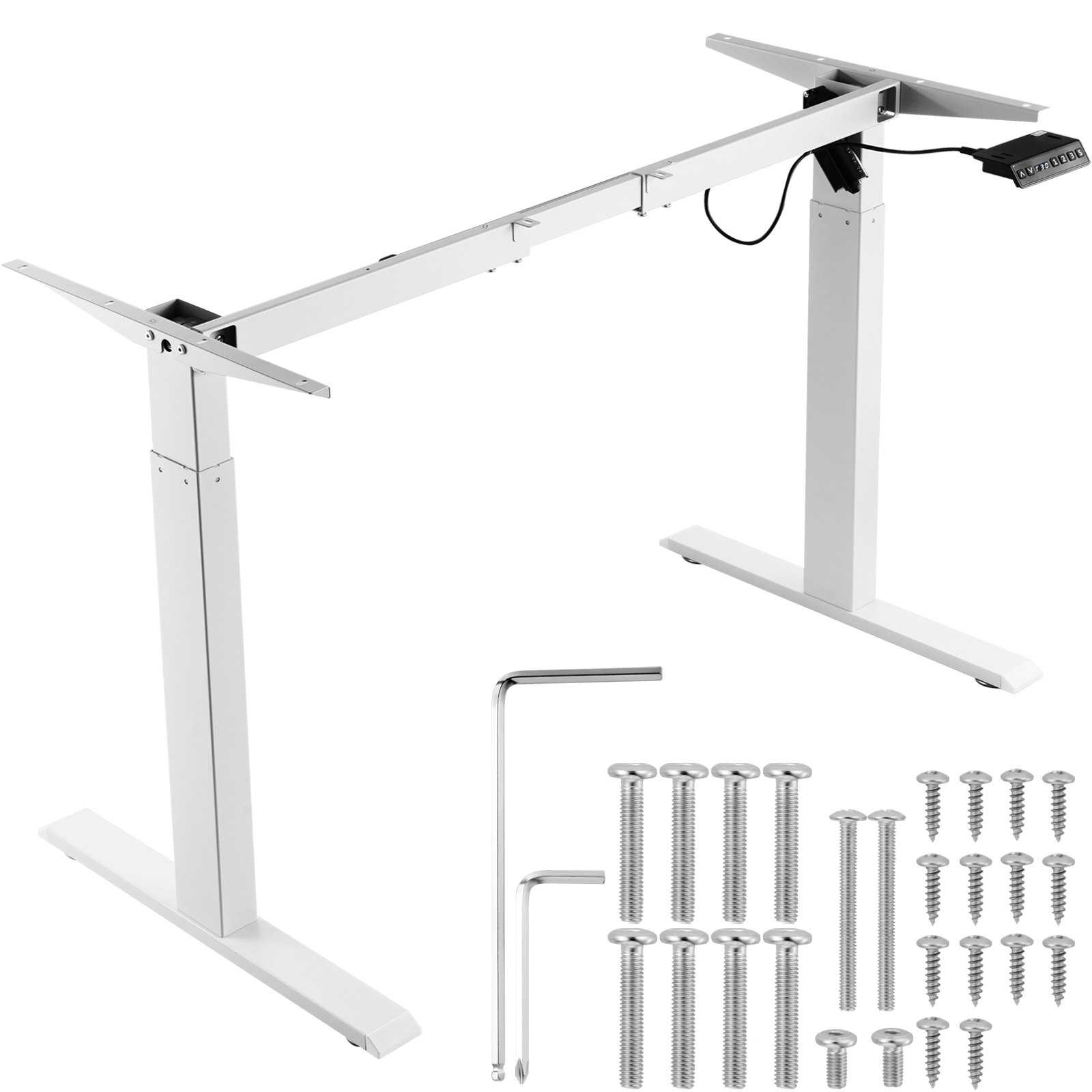 VEVOR Standing Desk Frame, Adjustable 70-117 cm Height & 95-158 cm Length Electric Stand Up Computer Desk Legs, Ergonomic DIY Workstation Base for Home and Office (White Frame Only)