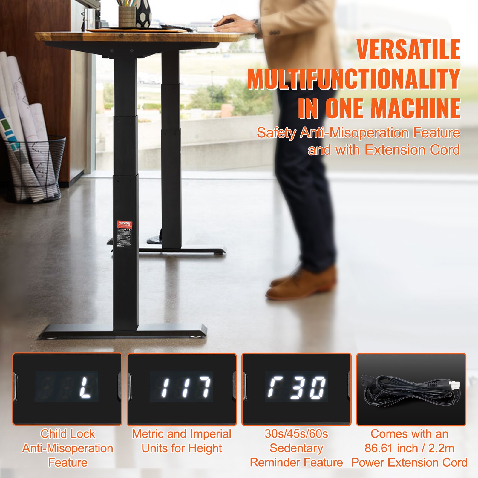 VEVOR Electric Standing Desk Frame Dual Motor Adjustable 65-129 cm H Black