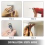 VEVOR heavy duty shelf brackets installation steps guide with hands and tools.