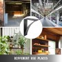 VEVOR heavy duty shelf brackets in garage, factory, garden, and kitchen settings.