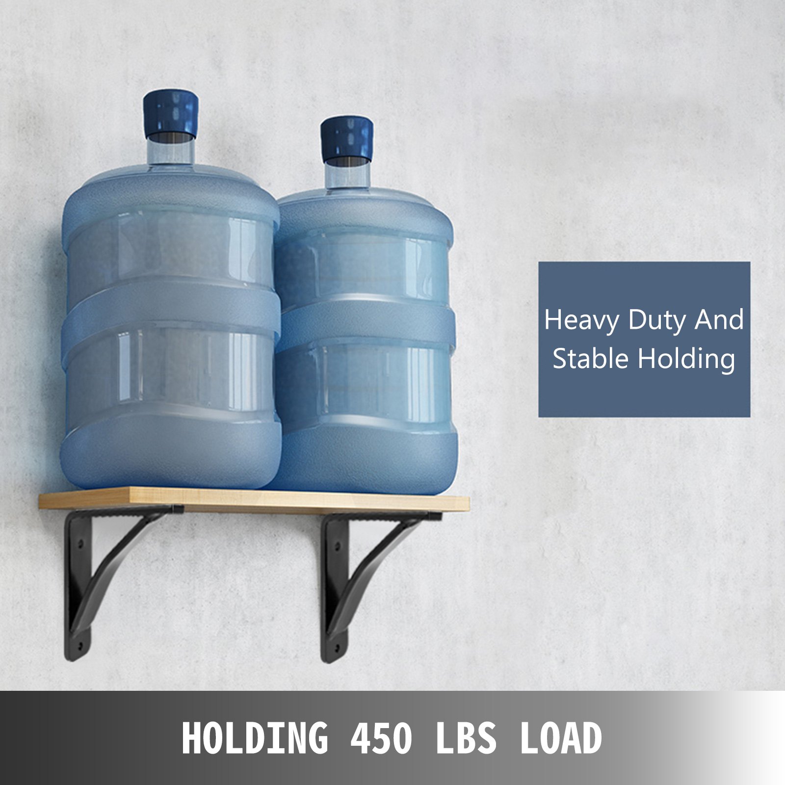 Βάση στήριξης ραφιών VEVOR Heavy Duty 2 Pack, Floating Shelf Bracket 8x9x2,5", 450lbs Load Garage Workshop Home Steel ράφι στηρίγματα Χειροποίητη συγκολλημένη βάση στήριξης ραφιού Τριγωνικό Τοίχο Ματ Μαύρο DIY Rustic