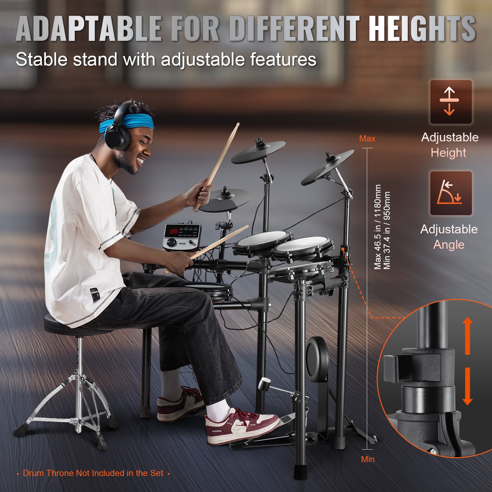 VEVOR Electric Drum Set, 32 Drum Kits & 480 Sounds Electronic Drum Kit, USB MIDI Supported 8 in Quiet Mesh Snare Electric Drum Set with 10 in Cymbals Drum Sticks & Pedals, for Beginners & Adults