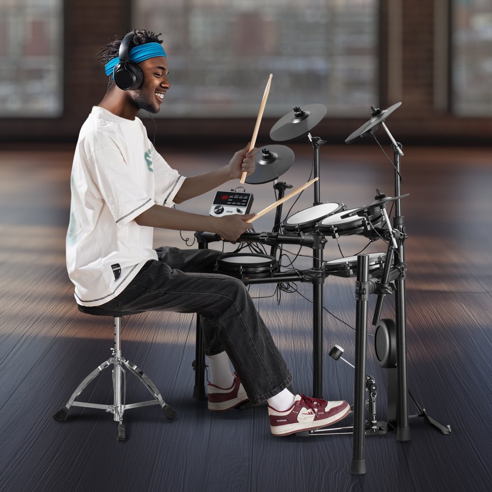 VEVOR Electric Drum Set, 32 Drum Kits & 480 Sounds Electronic Drum Kit, USB MIDI Supported 8 in Quiet Mesh Snare Electric Drum Set with 10 in Cymbals Drum Sticks & Headphone, for Beginners & Adults