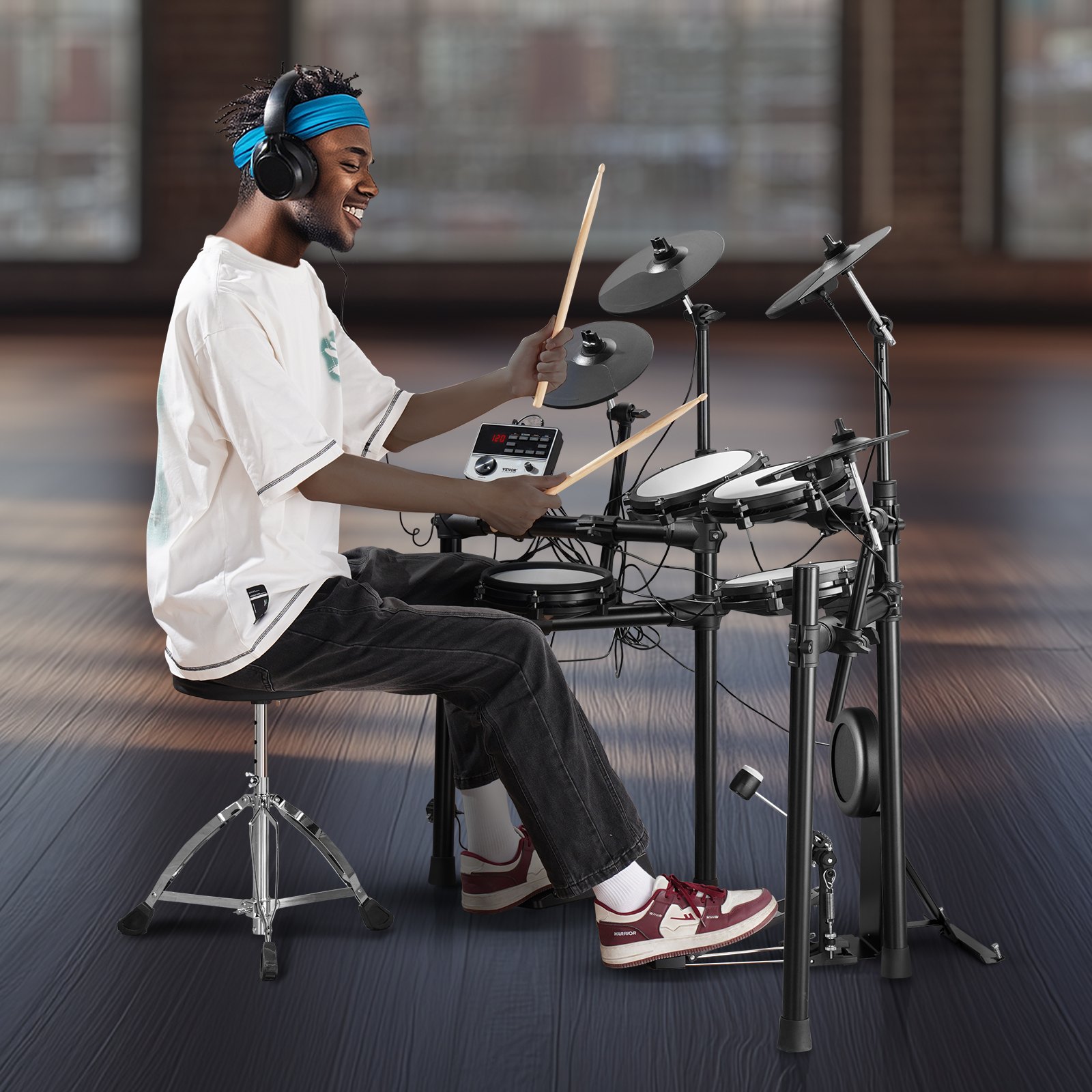 VEVOR Electric Drum Set, 32 Drum Kits & 480 Sounds Electronic Drum Kit, USB MIDI Supported 8 in Quiet Mesh Snare Electric Drum Set with 10 in Cymbals Drum Sticks & Headphone, for Beginners & Adults