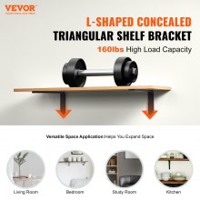 VEVOR Shelf Bracket, Heavy Duty Floating Shelf Brackets 25.6 x 15.5 cm, 4 Pcs Brackets for Shelves, 5mm Thick Matte Black L Shelf Bracket,Steel Shelving Brackets with 72.6 kg Load Capacity