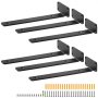 six black VEVOR shelf brackets with mounting screws and expansion plugs.