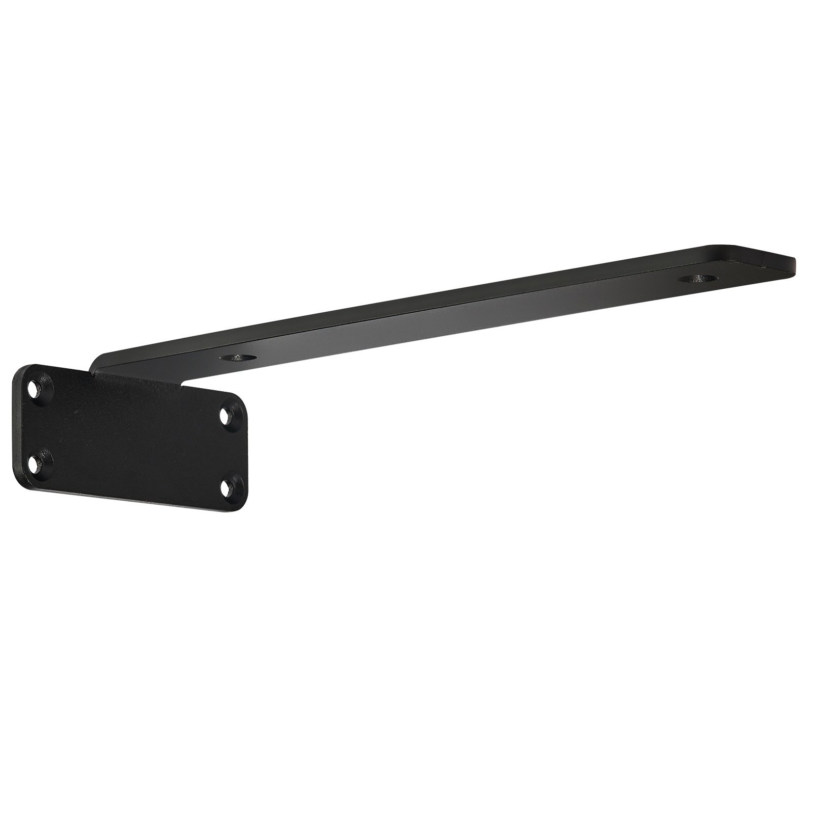 black VEVOR shelf bracket with mounting holes on a white background. ideal for sturdy wall shelving.