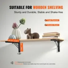 VEVOR Shelf Bracket Foldable, 24” L 2 Pcs , Heavy Duty Floating Shelf Brackets, Brackets for Shelves, 5mm Thick Matte Black L Shelf Bracket,Steel Shelving Brackets with 300 lbs Load Capacity
