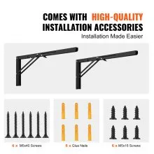 VEVOR Shelf Bracket Foldable, 24” L 2 Pcs , Heavy Duty Floating Shelf Brackets, Brackets for Shelves, 5mm Thick Matte Black L Shelf Bracket,Steel Shelving Brackets with 300 lbs Load Capacity