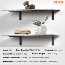 VEVOR Lot de 4 supports d'étagère 40,6 x 15,2 cm, supports d'étagère flottants robustes, supports pour étagères, support d'étagère en L noir mat de 10 mm d'épaisseur, supports d'étagère en acier avec capacité de charge de 160 lb