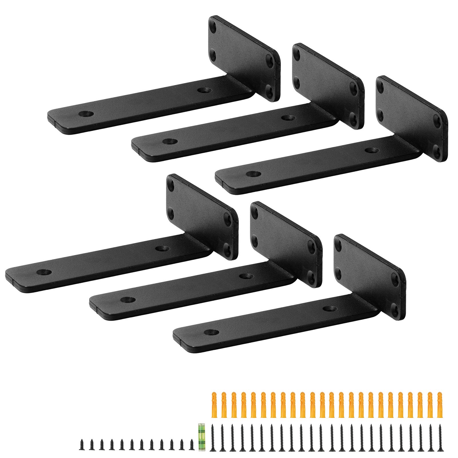 VEVOR Shelf Bracket, 6”L x 4”W x 1.6”H 6 Pcs, Heavy Duty Floating Shelf Brackets, Brackets for Shelves, 5mm Thick Matte Black L Shelf Bracket,Steel Shelving Brackets with 160 lbs Load Capacity
