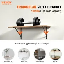 VEVOR Shelf Bracket, 18 x 12 in 12 Pcs, Heavy Duty Floating Shelf Brackets, Brackets for Shelves, 3mm Thick Matte Black Triangle Shelf Bracket,Steel Shelving Brackets with 160 lbs Load Capacity