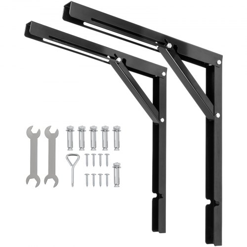 VEVOR Folding Shelf Brackets 24 inch Pack of 2 Heavy Duty Folding Table Bracket Max.500 lbs Capacity Collapsible Shelf Brackets Triangle Steel Floating Wall-Mounted Workbench Brackets Sapce-Saving