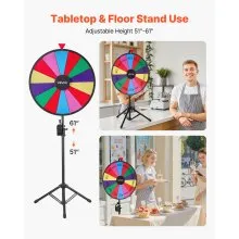 VEVOR 24 in Spinning Prize Wheel, 14 Slots Spinning Wheel with Tripod, Adjustable Height Win Fortune Roulette with a Dry Erase and 2 Markers, 6 Colors, Easy Assembly, for Party Pub Trade Show Carnival