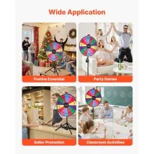 VEVOR 24 in Spinning Prize Wheel, 14 Slots Spinning Wheel with Tripod, Adjustable Height Win Fortune Roulette with a Dry Erase and 2 Markers, 6 Colors, Easy Assembly, for Party Pub Trade Show Carnival