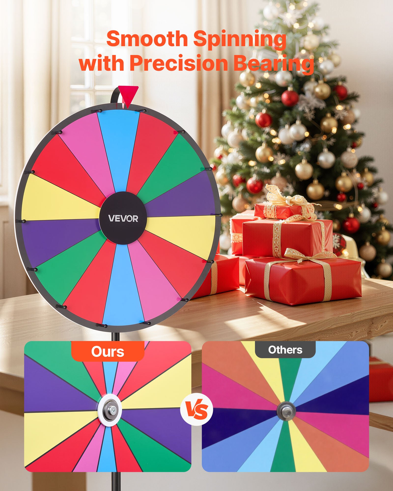 VEVOR 610 mm Spinning Prize Wheel, 14 Slots Spinning Wheel with Tripod, Adjustable Height Win Fortune Roulette with a Dry Erase and 2 Markers, 6 Colors, Easy Assembly, for Party Pub Trade Show Carnival