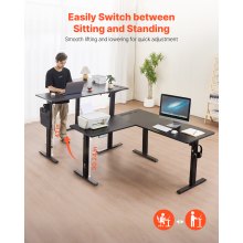VEVOR L Shaped Desk Electric Adjustable Height Corner Gaming Desk with Wheels