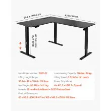 VEVOR L Shaped Desk Electric Adjustable Height Corner Gaming Desk with Wheels