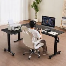 VEVOR L Shaped Desk Electric Adjustable Height Corner Gaming Desk with Wheels
