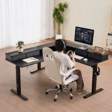 VEVOR L Shaped Desk Electric Adjustable Height Corner Gaming Desk with Drawers