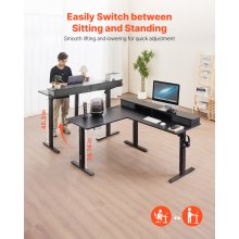 VEVOR L Shaped Desk Electric Adjustable Height Corner Gaming Desk w/ Light Strip