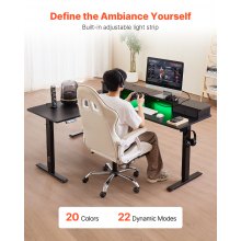 VEVOR L Shaped Desk Electric Adjustable Height Corner Gaming Desk w/ Light Strip