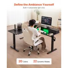 VEVOR L Shaped Desk Electric Adjustable Height Corner Gaming Desk w/ Light Strip